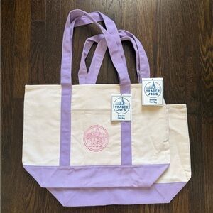 Trader Joe's Large Cream and Lavender Canvas Tote (Set of 2)